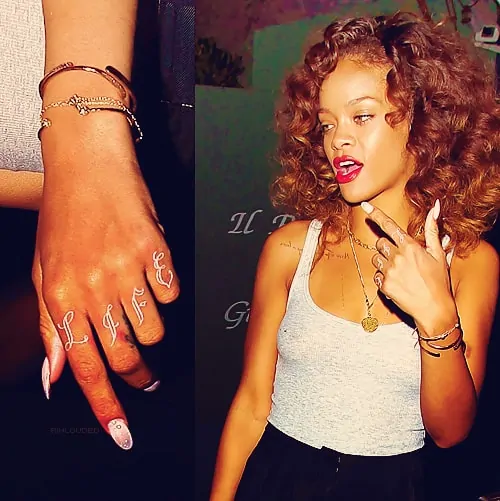 Rihanna white ink tattoo on dark skin