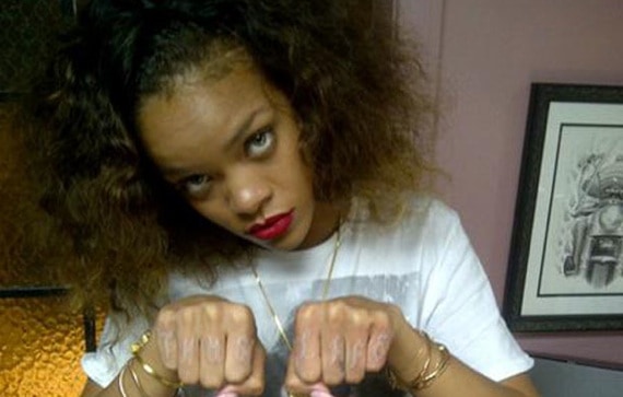 Rihanna White Tattoo on Fists