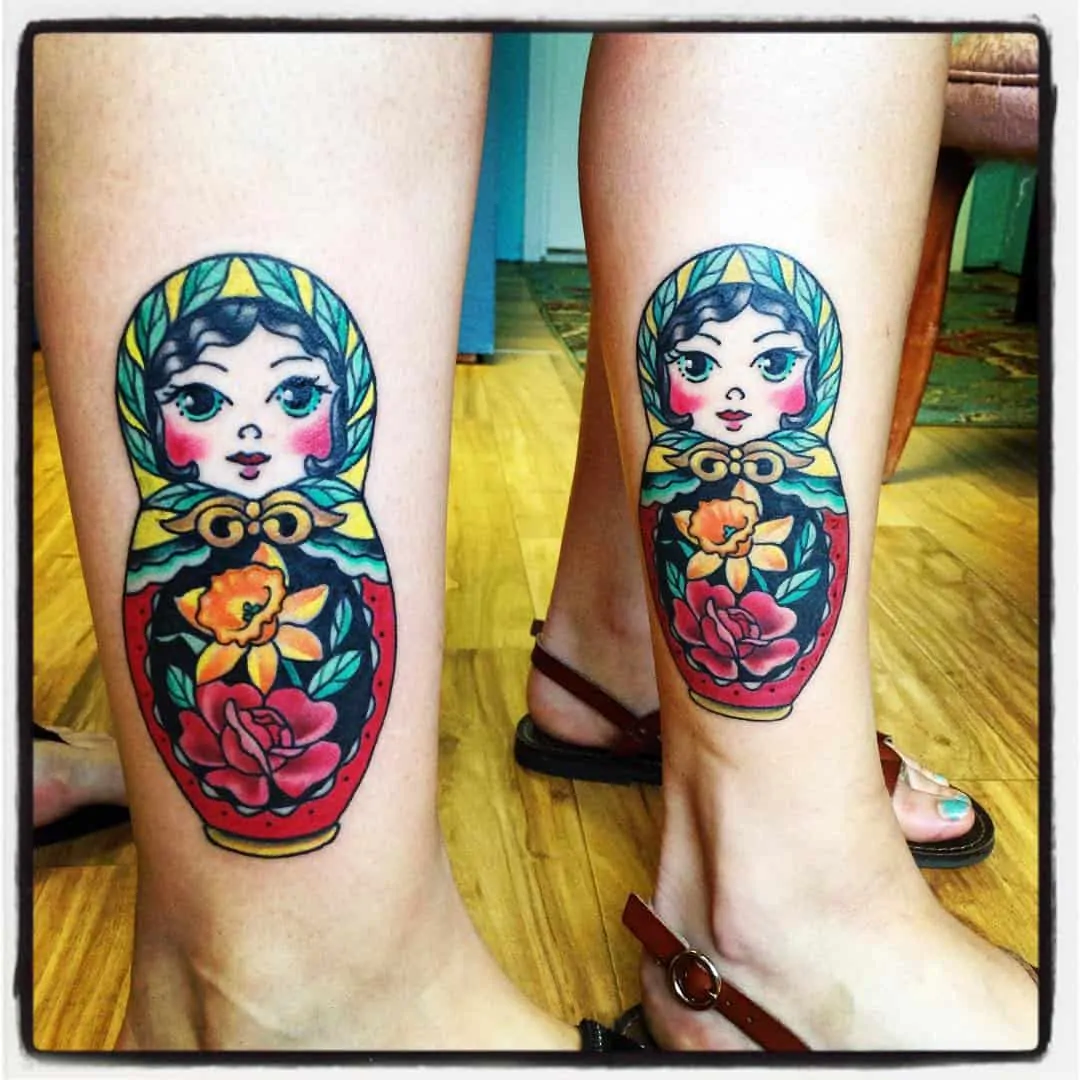 Russian dolls babushka tattoo for sisters