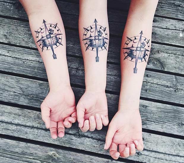 three sisters wind rose tattoo