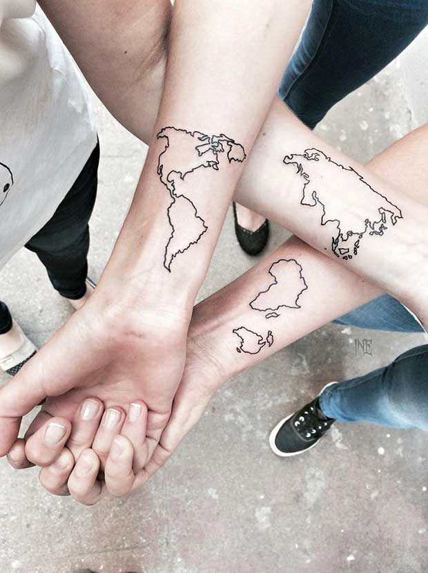 world map tattoo idea for sis