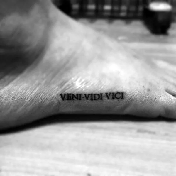 Small veni vidi vici tattoo on foot unisexy