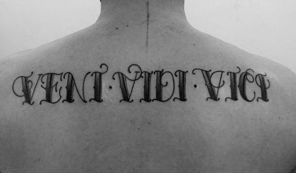 Cool veni vidi vici old school sailor jerry tattoo on back