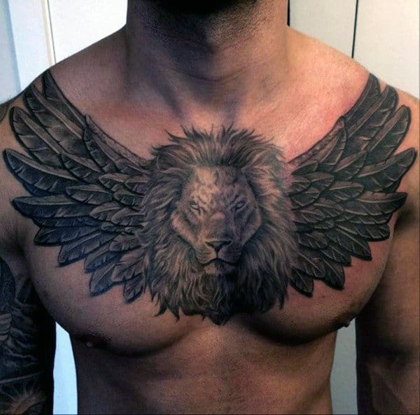 Wings and Lion Face Tattoo for Men
