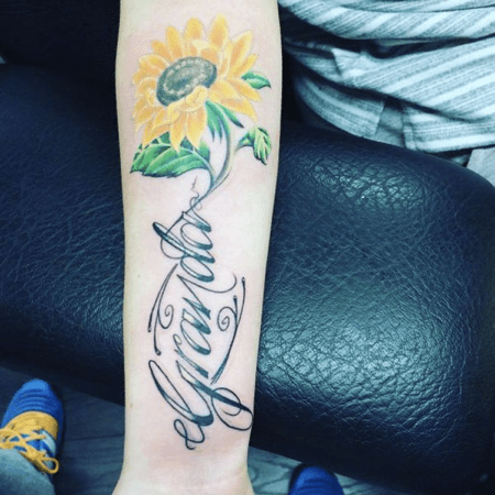 Sunflower, dotwork flower, tattoo design 