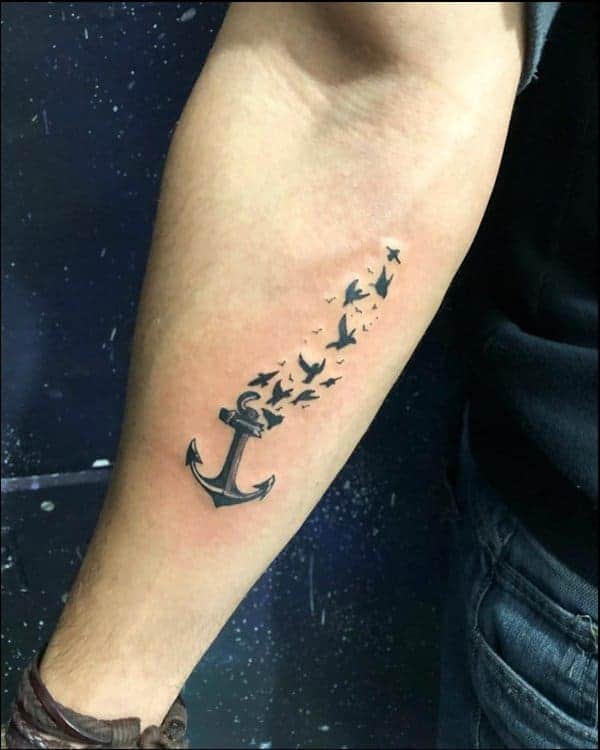 Anchor with Birds Tattoo