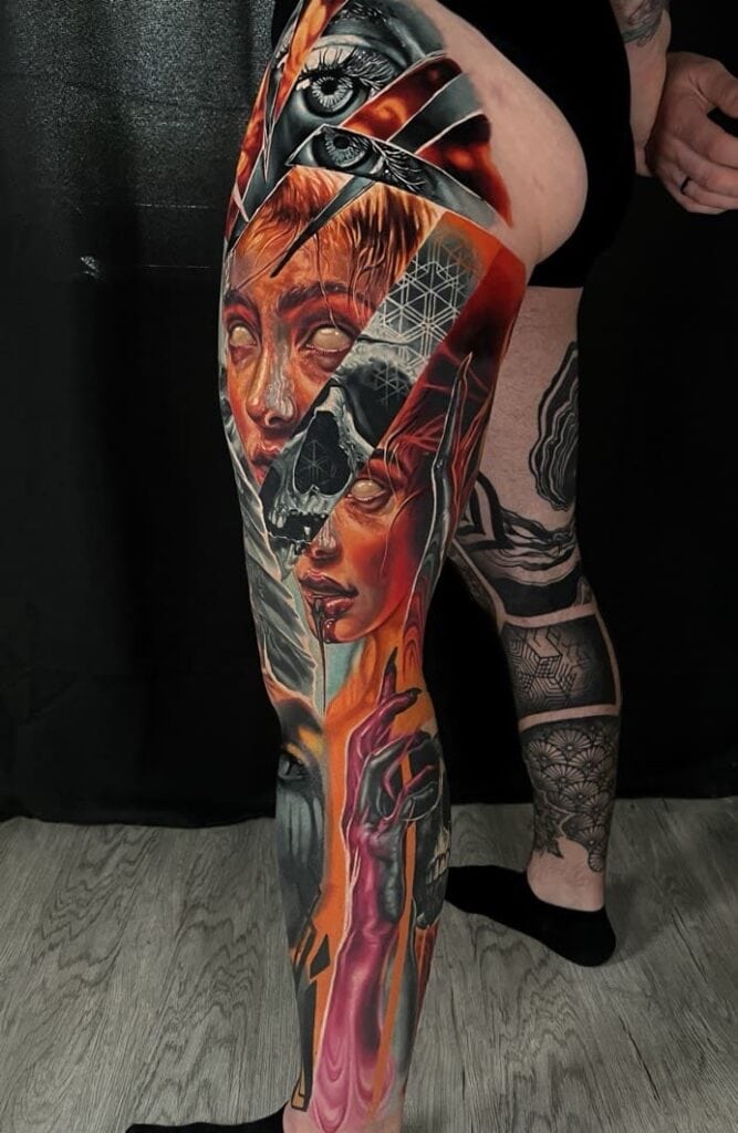 full leg tattoo realistic